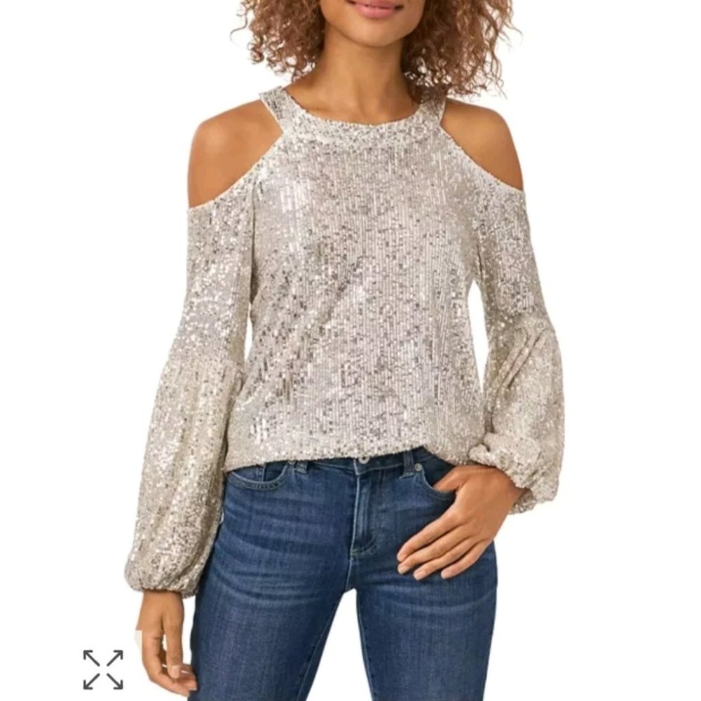 Cold Shoulder Sequin Blouse Size Medium
